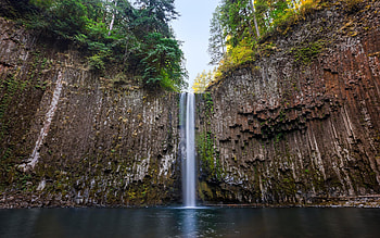 Abiqua Falls, Oregon, trees, river, rocks, usa, pond HD wallpaper