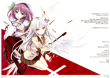 Angel Beats, yellow eyes, white, purple hair, short hair, gray hair, school, long hair, green eyes HD wallpaper