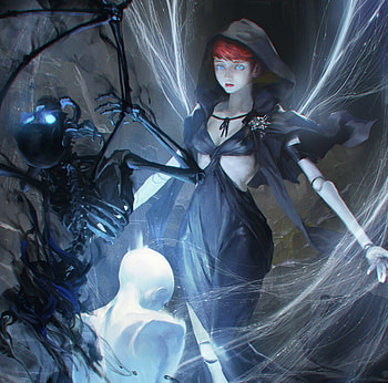 Summoner, fantasy, skeleton, park pyeongjun, girl, deatg HD wallpaper