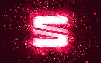 Seat pink logo, , pink neon lights, creative, pink abstract background, Seat logo, cars brands, Seat HD wallpaper