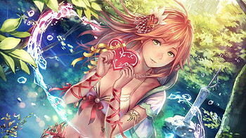 For U, present, gift, long hair, beauty, nice, valentine, scenery, water, pond, female, sexy, sweet, magic, ribbon, hot, girl, beautiful, lake, anime girl, anime, pretty, love, brown hair, happy valentine, heart, lovely, realistic, bubbles HD wallpaper