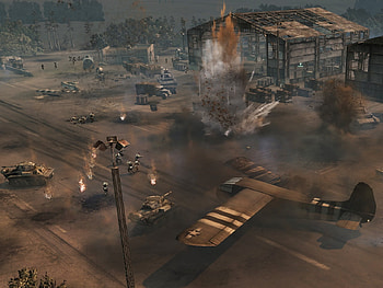Company of Heroes: Opposing Fronts, company of heroes, british, awesome, germans, bullets, airfield, runway, nice, opposing fronts, tanks, craters, guns, weapons, glider, panzer elite, battle, explosions, cool, plane, hanger HD wallpaper