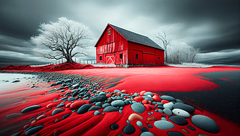 Stunning Ultra of a Red Barn, red barn, barn, red, rocks, landscape HD wallpaper