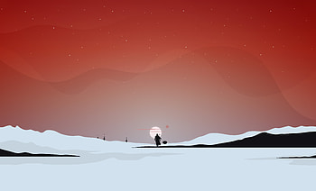 Minimal, Star Wars, The Mandalorian, Silhouette, sunset, landscape, 2020 HD wallpaper