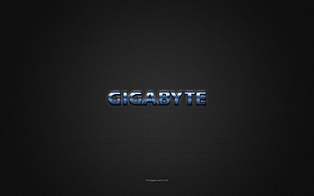 Gigabyte logo, blue shiny logo, Gigabyte metal emblem, gray carbon fiber texture, Gigabyte, brands, creative art, Gigabyte emblem HD wallpaper