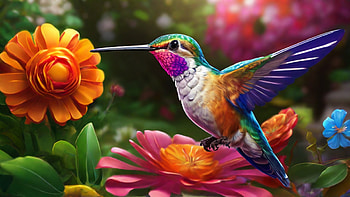 Hummingbird, hummingbird, bird, flower, tree, colorful HD wallpaper