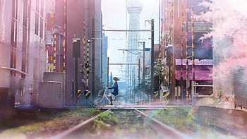 Anime Girl On Bicycle , anime-girl, anime, artist, artwork, digital-art, bicycle HD wallpaper