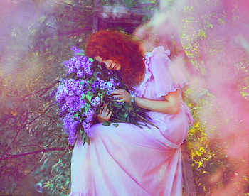 In times like this, redhead, flowers, blur, woman HD wallpaper