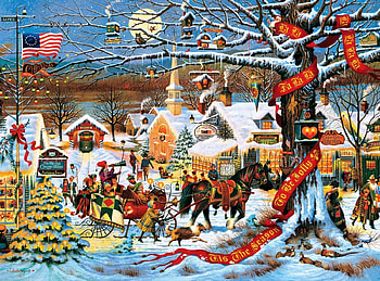 **Small Town Christmas**, small town, painting, art, Christmas, Charles Wysocki HD wallpaper