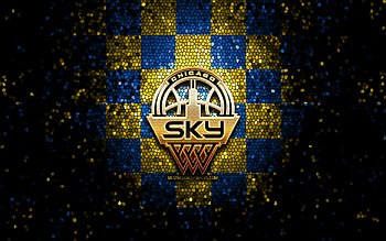 Chicago Sky, glitter logo, WNBA, yellow blue checkered background, basketball, american basketball team, Chicago Sky logo, mosaic art HD wallpaper