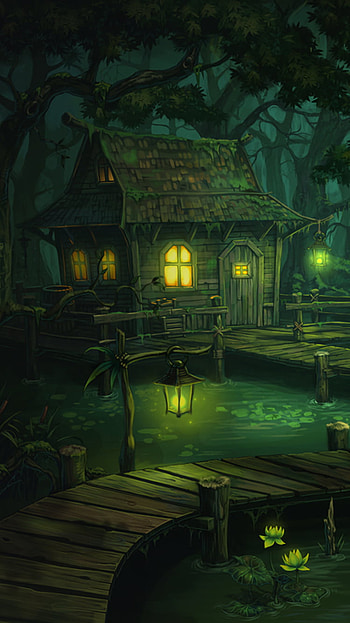 Enchanted Forest at Night, night, magical, fantasy, house HD phone wallpaper