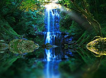 water fall reflection, color, waterfall, nature, mountains, water, forest HD wallpaper