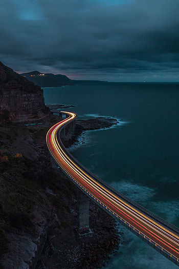 Lights, bridge, coast, night HD phone wallpaper