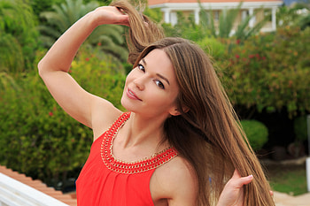 Flirting With Hair, cute, model, brunette, Ekaterina Kotenova HD wallpaper