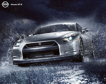 fun in the water, rain, car, nissan, gt-r, water HD wallpaper