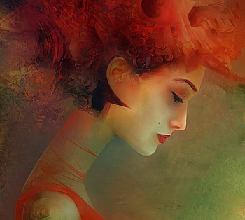 Fantasy, face, girl, red HD wallpaper