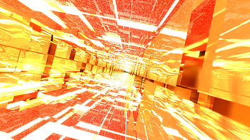Fiery Orange Glass Tunnels, orange (Color), yellow, bright, light, Abstract, 3D HD wallpaper