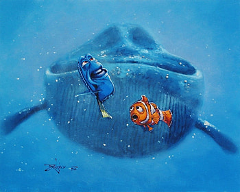 Speaking Whale, Disney, Rodel Gonz, Pixar, Whale, Fish, Painting, Finding Nemo, Clown Fish HD wallpaper