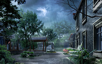 Landscape, Houses, Rain HD wallpaper
