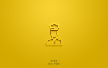 Chief 3d icon, yellow background, 3d symbols, Chief, business icons, 3d icons, Chief sign, business 3d icons HD wallpaper