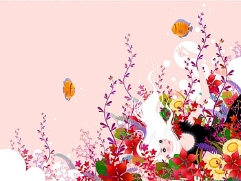 Under the Sea, abstract, fantasy, garden, flowers, fish, girl HD wallpaper