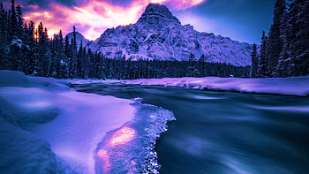 Frosty Winter Morning, snow, clouds, sky, mountains, ice, lake, sunrise HD wallpaper