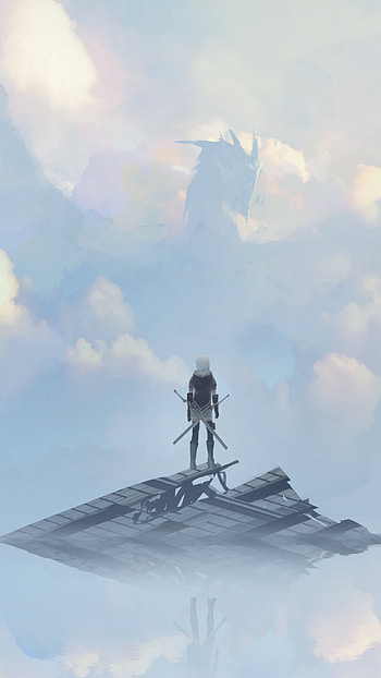 Cloudbound Dragonblade: Anime Warrior , sword, dragon, cloud, warrior, Anime, Original HD phone wallpaper