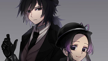 Purple Eyes Shinobu Kochou GiyuShino Giyuu Tomioka With Black Dress Demon Slayer Kimetsu no Yaiba HD wallpaper