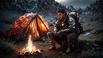 Camping, soldier, camp, campfire, mountain, tent HD wallpaper