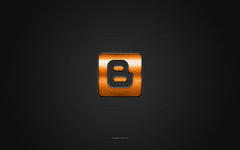Blogger logo, orange shiny logo, Blogger metal emblem, gray carbon fiber texture, Blogger, brands, creative art, Blogger emblem HD wallpaper