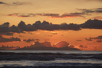 Nature, Sunset, Sky, Sea, Clouds, Waves HD wallpaper