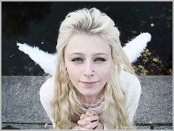 Beautiful Angel, wings, model, blond, beautiful, people HD wallpaper
