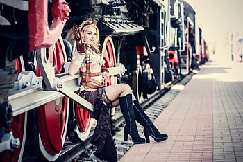 Steampunk Liberator, train, graph, steampunk, steam HD wallpaper