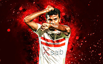 Osama Faisal, , 2021, egyptian footballers, Zamalek FC, Egyptian Premier League, soccer, football, red neon lights, Zamalek SC, Osama Faisal Zamalek, Osama Faisal HD wallpaper