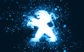 Peugeot blue logo, , blue neon lights, creative, blue abstract background, Peugeot logo, cars brands, Peugeot HD wallpaper