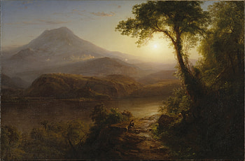 Sunset, summer, painting, art, pictura, frederic edwin church, tree HD wallpaper