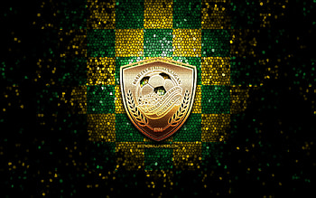 Kedah Darul Aman FC, glitter logo, Malaysia Super League, green yellow blue checkered background, soccer, malaysian football club, Kedah FC logo, mosaic art, football, Kedah FC HD wallpaper