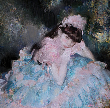Girl, dress, blue, pink, fantasy, art, huaishen j HD wallpaper