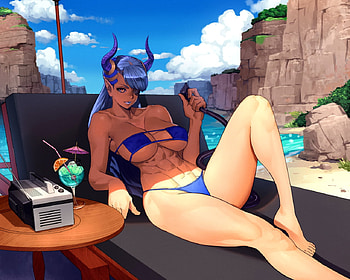 Sexy Demonette on the beach, hot, ecchi, demonette, beach HD wallpaper