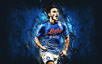 Eljif Elmas, Napoli, Macedonian footballer, Serie A, Italy, soccer, blue stone background, SSC Napoli HD wallpaper