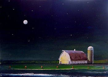 Barn In The Moonlight, barn, moon, midnight, stars, dark HD wallpaper