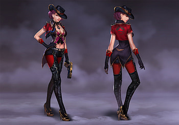 Cowgirl, black, ares, fantasy, red, girl, hat HD wallpaper