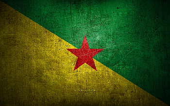 French Guiana metal flag, grunge art, South American countries, Day of French Guiana, national symbols, French Guiana flag, metal flags, Flag of French Guiana, South America, French Guiana HD wallpaper