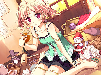 Agnes Boulange, sexy, game cg, kocha, cute, red eyes, girl, food, anime, short hair, blonde hair, blush, shukufuku no campanella HD wallpaper