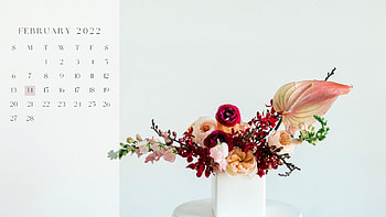 Minimalist Colorful Floral Flowers February 2022 Calendar White Background February HD wallpaper