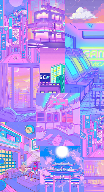 cute aesthetic retro anime blue and pink and purple collage . Anime , , Background , Vintage Anime Aesthetic HD phone wallpaper
