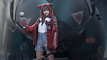 Girl With Baseball Hoodie, artist, artwork, artstation HD wallpaper