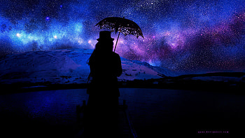 Universe, Dark, Silhouette, Starry Sky, Umbrella HD wallpaper