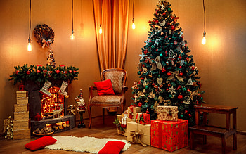 Christmas interior, fireplace, Christmas evening, gifts, Christmas tree, Merry Christmas, Christmas decorations HD wallpaper