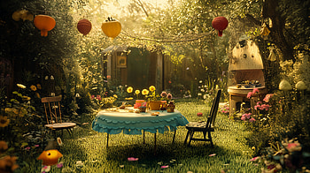 Vibrant Garden Party: A Stunning Ultra Experience, Backyard, garden, table, flower HD wallpaper